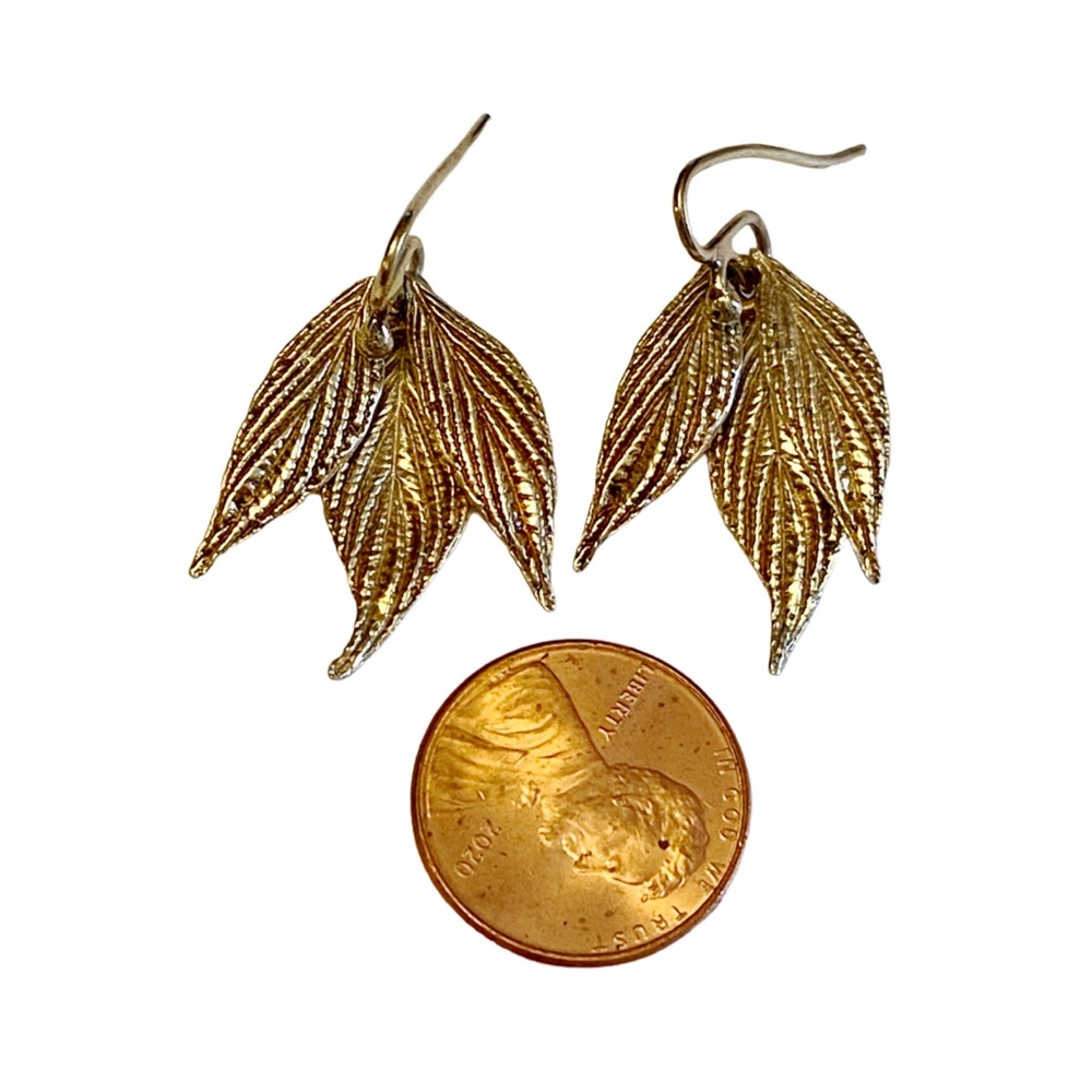 Artisan Signed Sterling Silver Leaf Dangle Earrin… - image 2